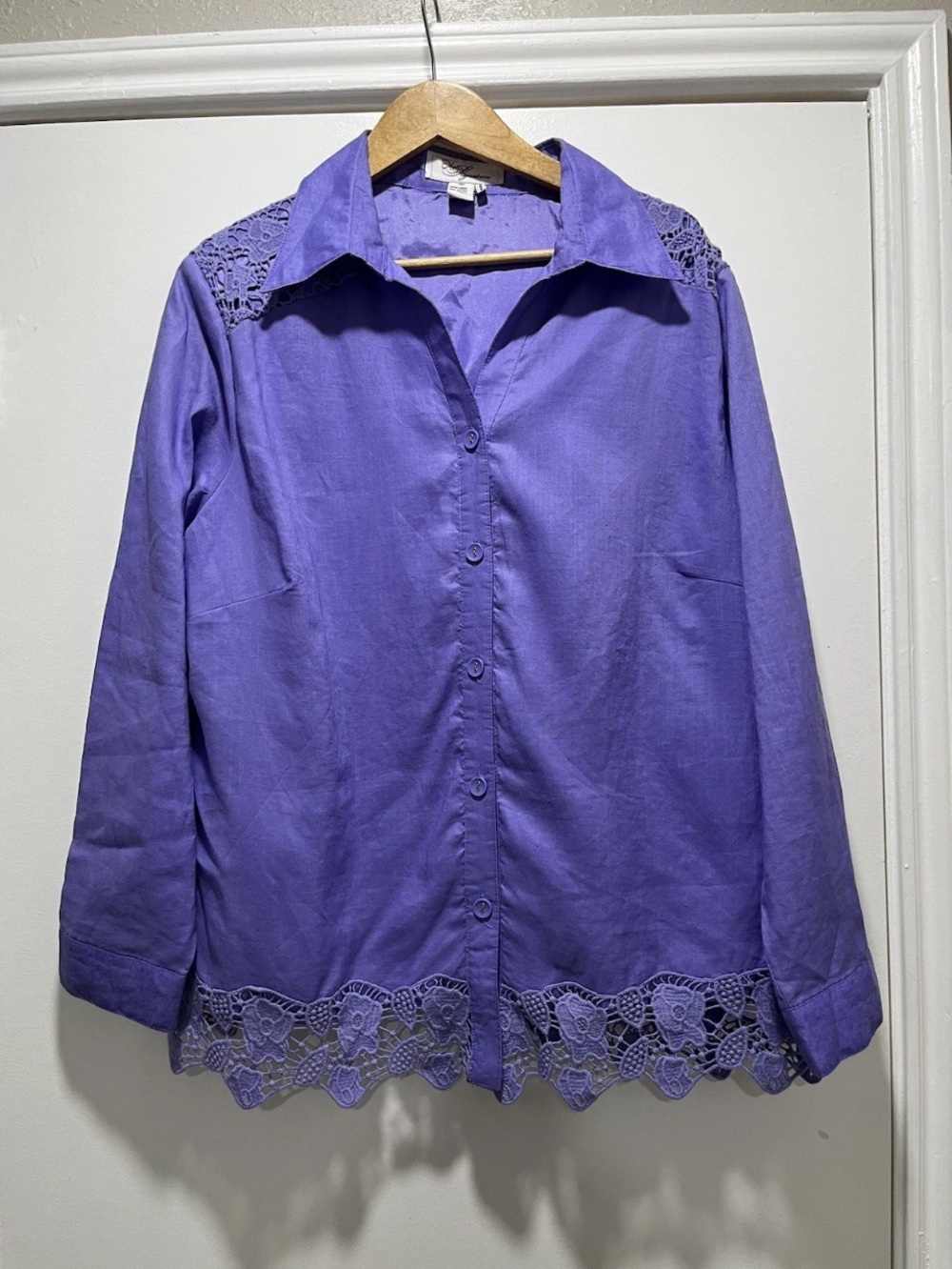 EY SIGNATURE Women's Size 1X Linen & Knit Lilac Purple Button Up Blouse XL